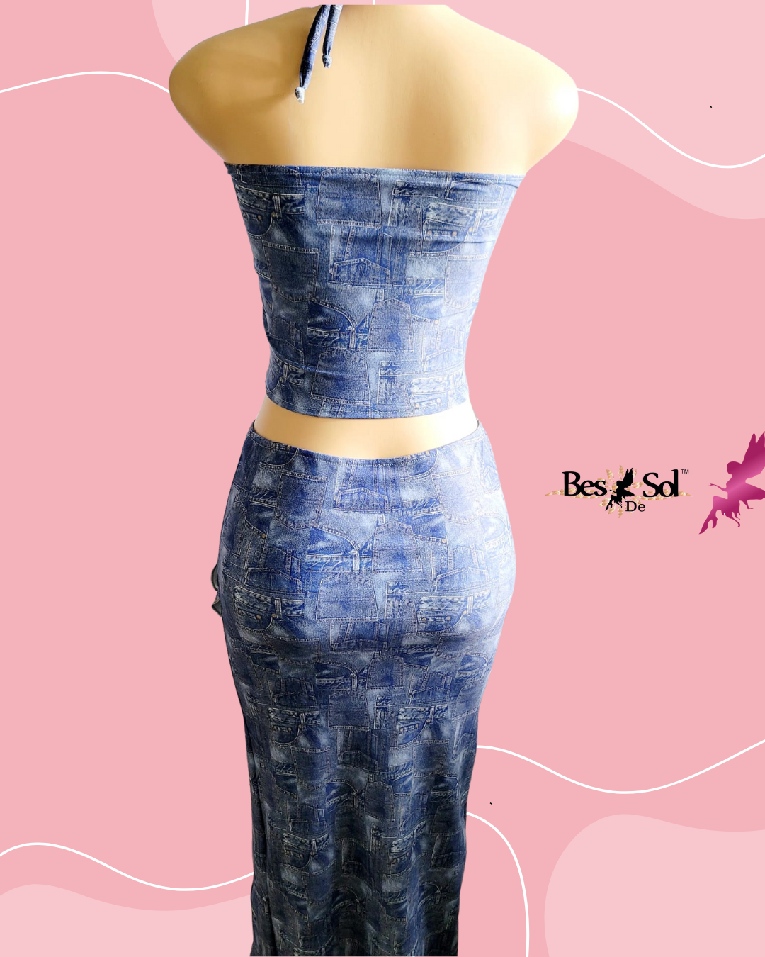 SET LONG SKIRT & TOP TIE (REMOVABLE FLOWERS)