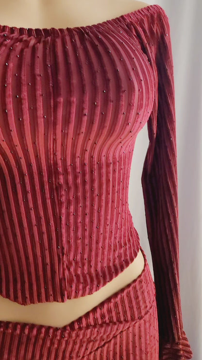 Set Maxi Velvet Mesh Rhinestone Set – Off-Shoulder Glam Elegance Holidays