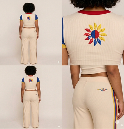 Colombia 2026 World Cup Inspired Set Fitted crop top t-shirt &full-length pants