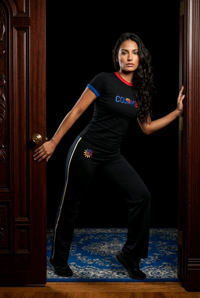 Colombia 2026 World Cup Inspired Set Fitted crop top t-shirt &full-length pants