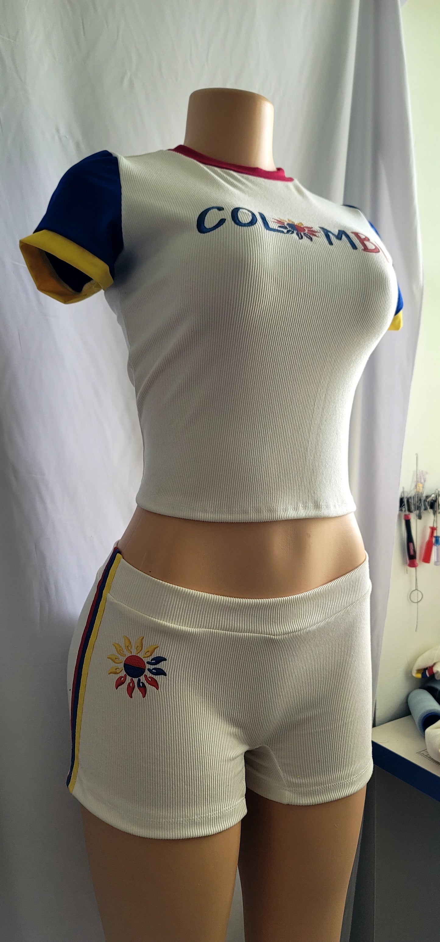 Colombia 2026 World Cup Inspired Set Fitted crop top t-shirt & short