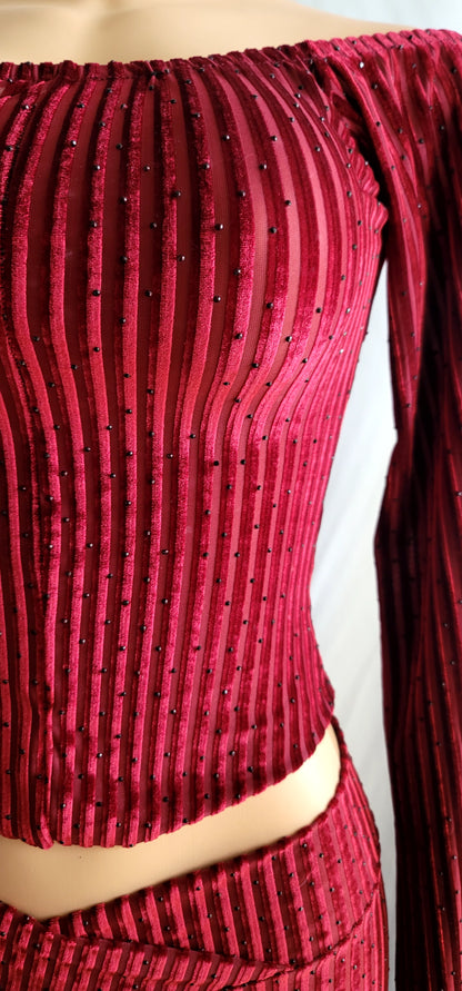 Set Maxi Velvet Mesh Rhinestone Set – Off-Shoulder Glam Elegance Holidays