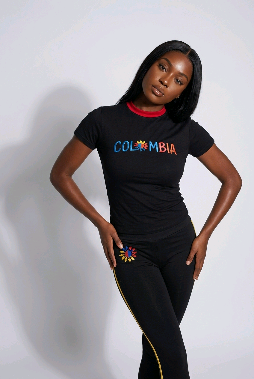 Colombia 2026 World Cup Inspired Set Fitted crop top t-shirt &full-length pants