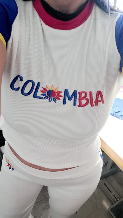 Colombia 2026 World Cup Inspired Set Fitted crop top t-shirt &full-length pants