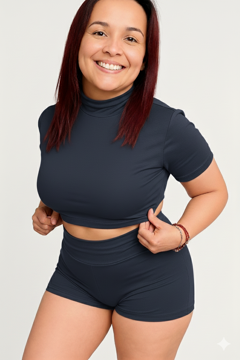 Set  foldover  Waist Short  | Crop Top & Shorts – Beso de Sol- Two-Piece | foldover  High, Mid & Low Waist Shorts – Beso de Sol