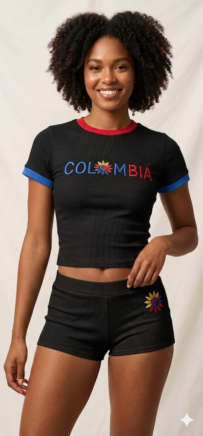 Colombia 2026 World Cup Inspired Set Fitted crop top t-shirt & short