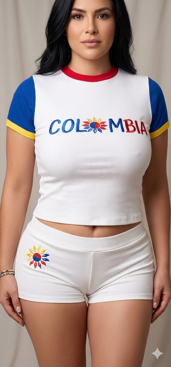 Colombia 2026 World Cup Inspired Set Fitted crop top t-shirt & short