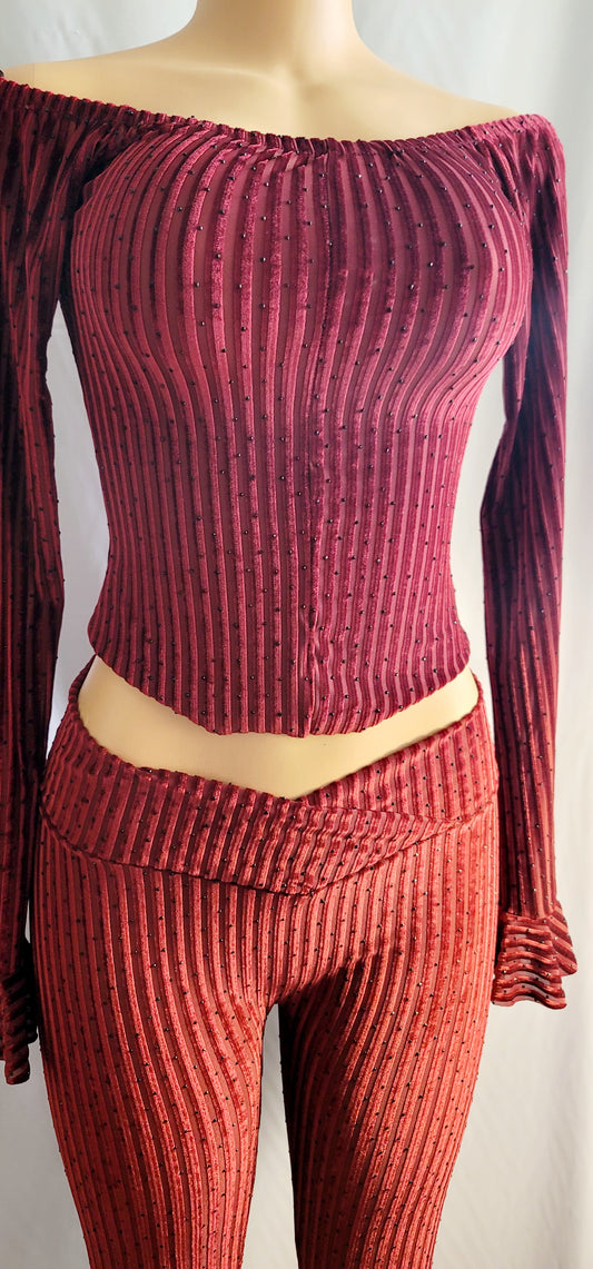 Set Maxi Velvet Mesh Rhinestone Set – Off-Shoulder Glam Elegance Holidays