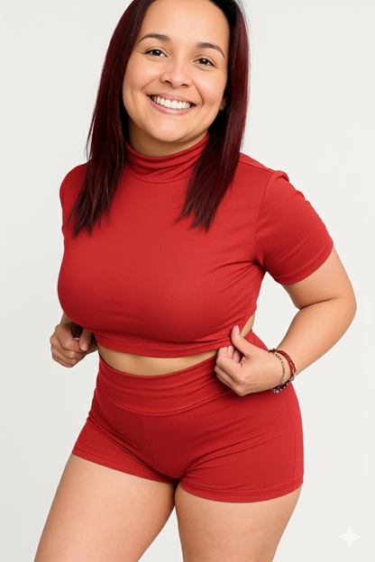 Set  foldover  Waist Short  | Crop Top & Shorts – Beso de Sol- Two-Piece | foldover  High, Mid & Low Waist Shorts – Beso de Sol