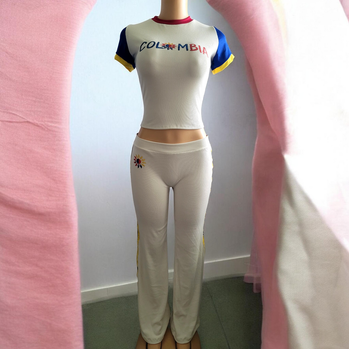 Colombia 2026 World Cup Inspired Set Fitted crop top t-shirt &full-length pants