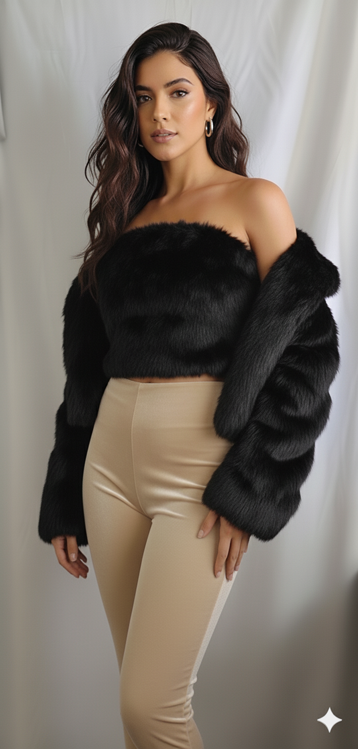 Soft Faux Fur Short Coat – Luxury holidays Elegance- Abrigo corto de piel suave estilo lujo