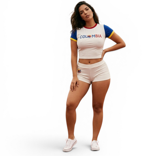 Colombia 2026 World Cup Inspired Set Fitted crop top t-shirt & short