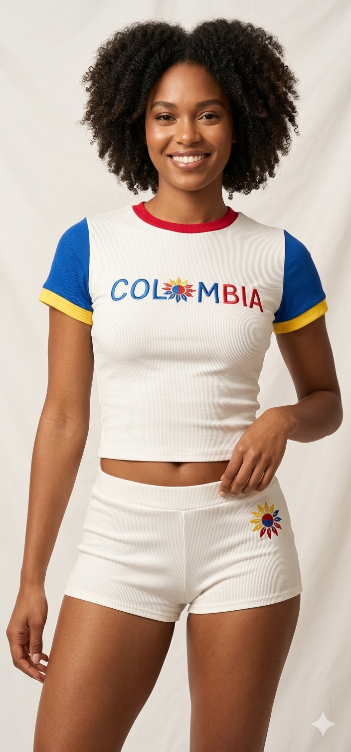 Colombia 2026 World Cup Inspired Set Fitted crop top t-shirt & short