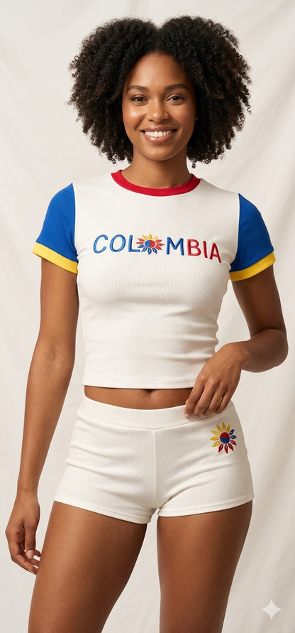 Colombia 2026 World Cup Inspired Set Fitted crop top t-shirt & short